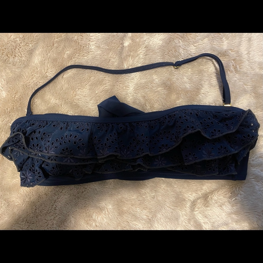Jessica Simpson Navy Blue Ruffle Bikini Top
